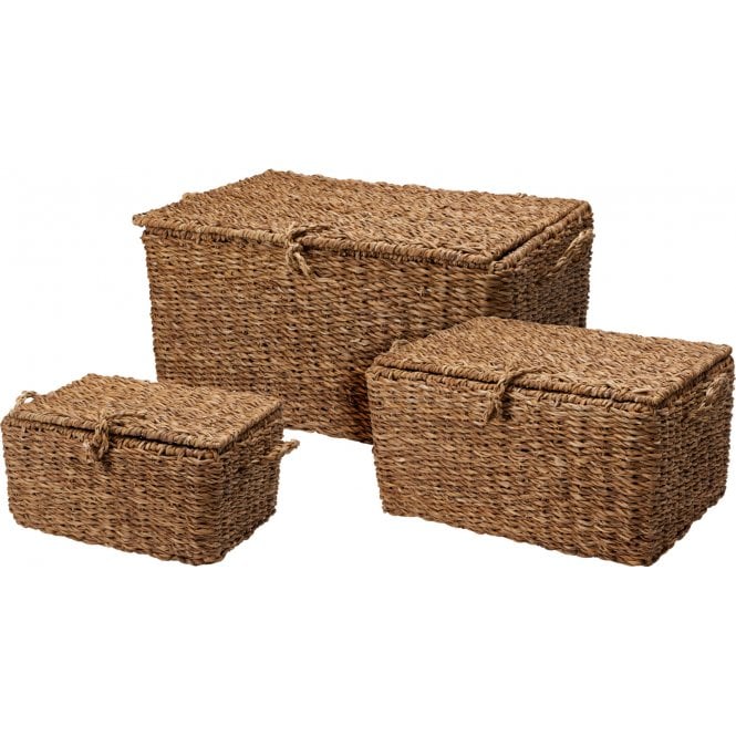 Wicker Rustic Storage Basket Set 3pcs Natural Seagrass Boxes