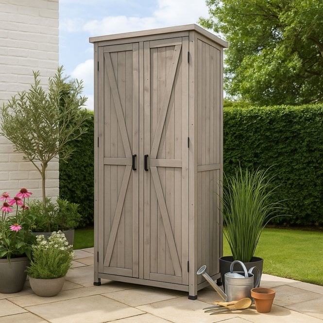 Tall Garden Storage Shed Cabinet Grey