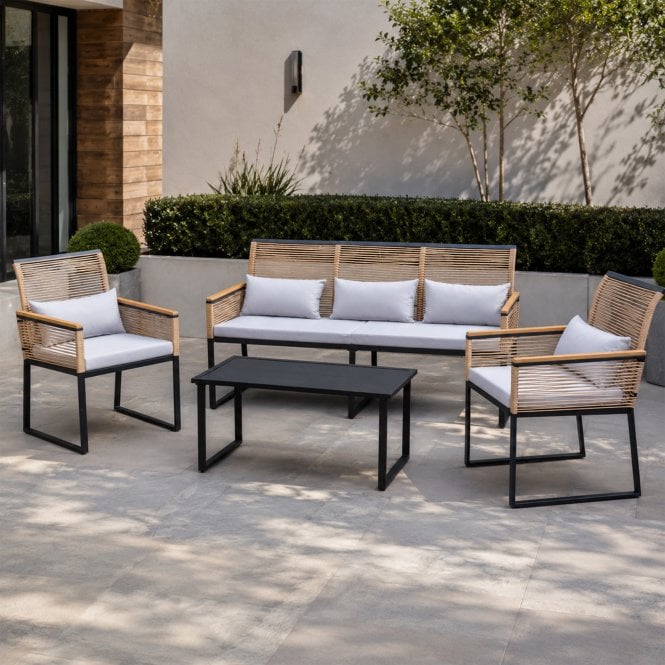 Tuscany 5 Seater Wicker Weave & Metal Garden Sofa Set with Cushions