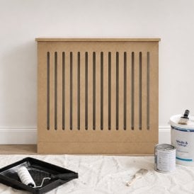Unpainted Vertical Slat Wooden Radiator Cover with Base Riser