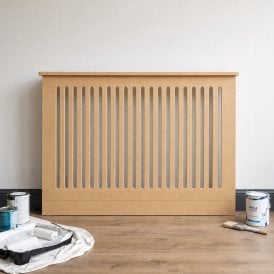 Unpainted Vertical Slat Wooden Radiator Cover with Base Riser