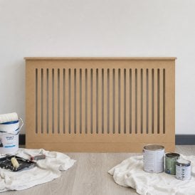 Unpainted Vertical Slat Wooden Radiator Cover with Base Riser