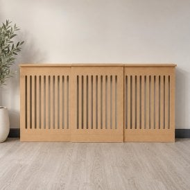Unpainted Vertical Slat Wooden Radiator Cover with Base Riser