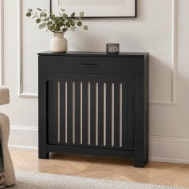 Vertical Slat Black Radiator Cover with Storage Drawers