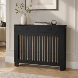 Vertical Slat Black Radiator Cover with Storage Drawers