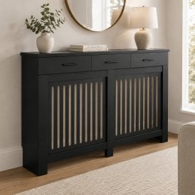Vertical Slat Black Radiator Cover with Storage Drawers