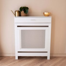 White Radiator Cover with Drawers Lattice Grill
