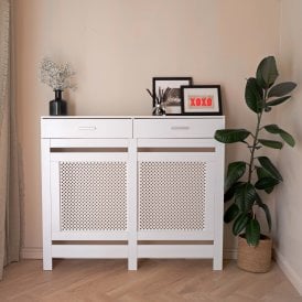 White Radiator Cover with Drawers Lattice Grill