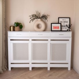 White Radiator Cover with Drawers Lattice Grill