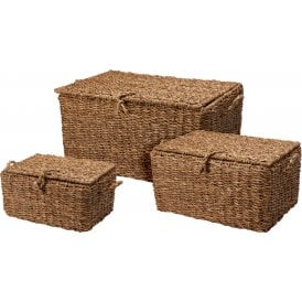 Wicker Rustic Storage Basket Set 3pcs Natural Seagrass Boxes