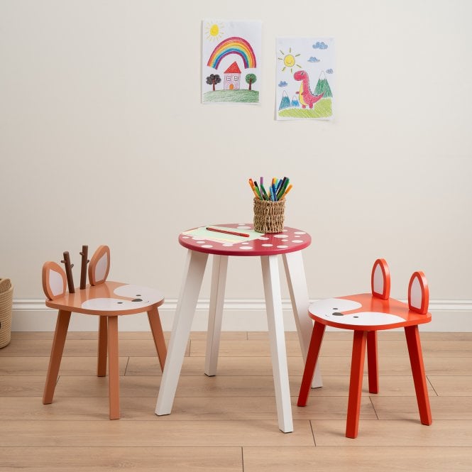 Woodland Fox & Deer Kids Wooden Table & 2 x Chairs Fun Playroom Set